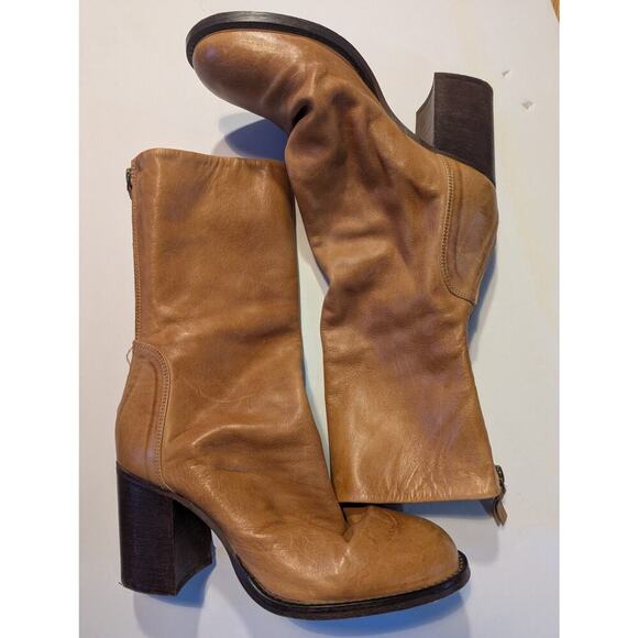 Free People Shoes - Leather Ankle Boots Chunky Heel Back Zipper Stylish Comfortable Brown
